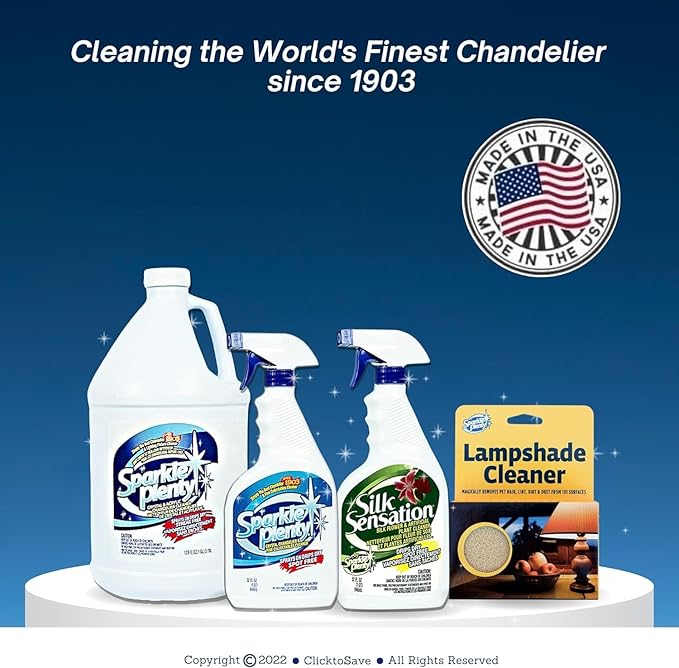 Sparkle Plenty Chandelier Cleaner Drip Dry Spray No Wipe - Dust Remover & Streak Free Glass Cleaner Spray for Crystal Chandelier & Window Screen - Versatile Household Cleaning Supplies (32 oz, 3 Pack)