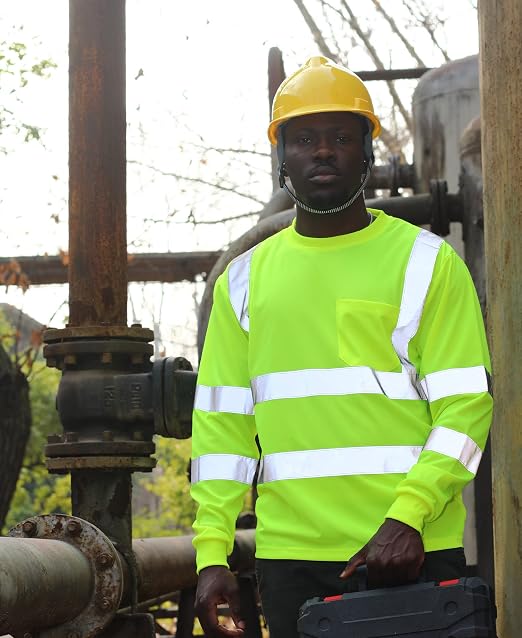 sesafety High Visibility Long Sleeve Construction Work Shirts Yellow M