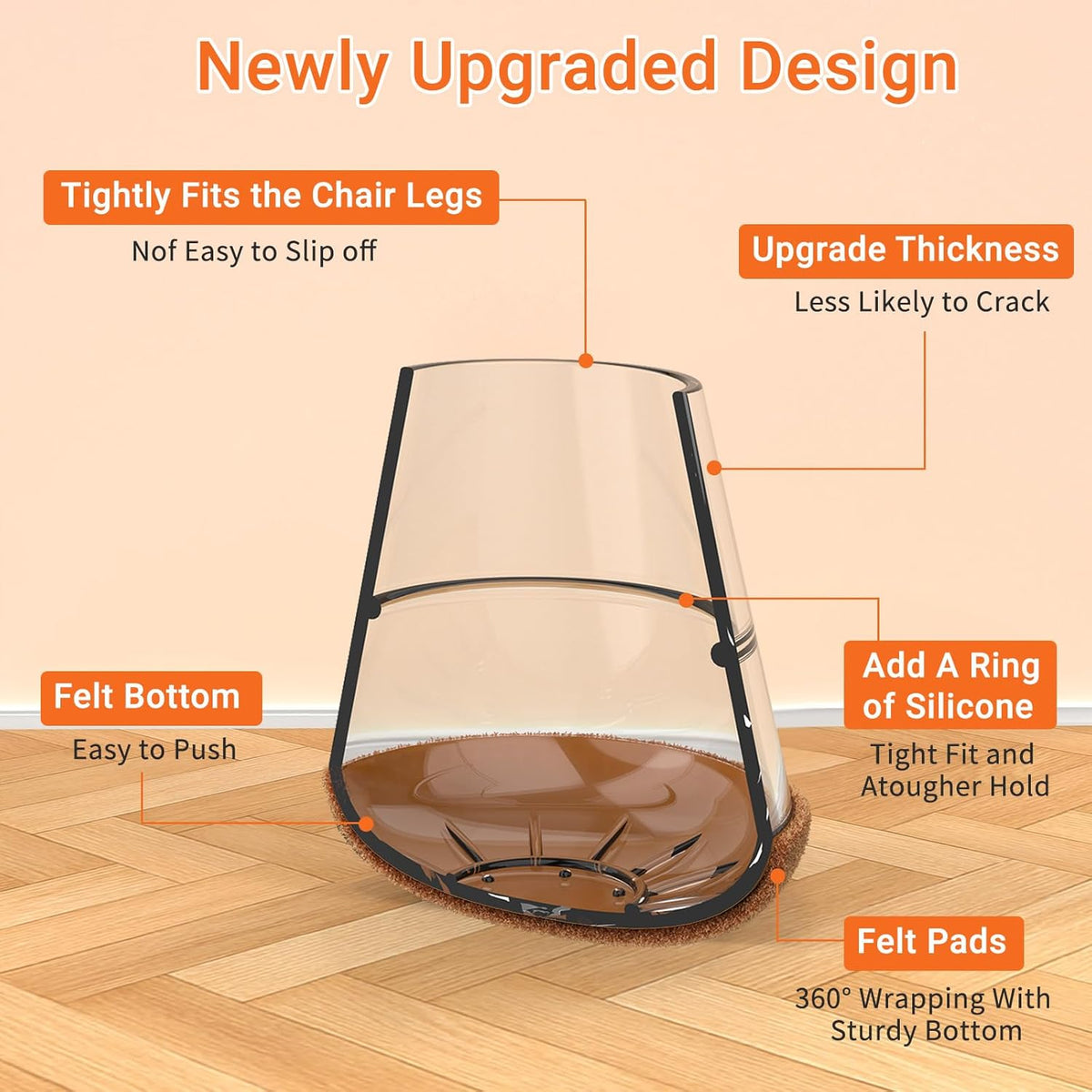Chair Leg Floor Protectors Extra Small 24Pcs,Silicone Chair Leg Protectors for Hardwood Floors/Tiles,360°Wrapped Felt Bottom to Prevent Scratch and Reduce Noise, Round Clear