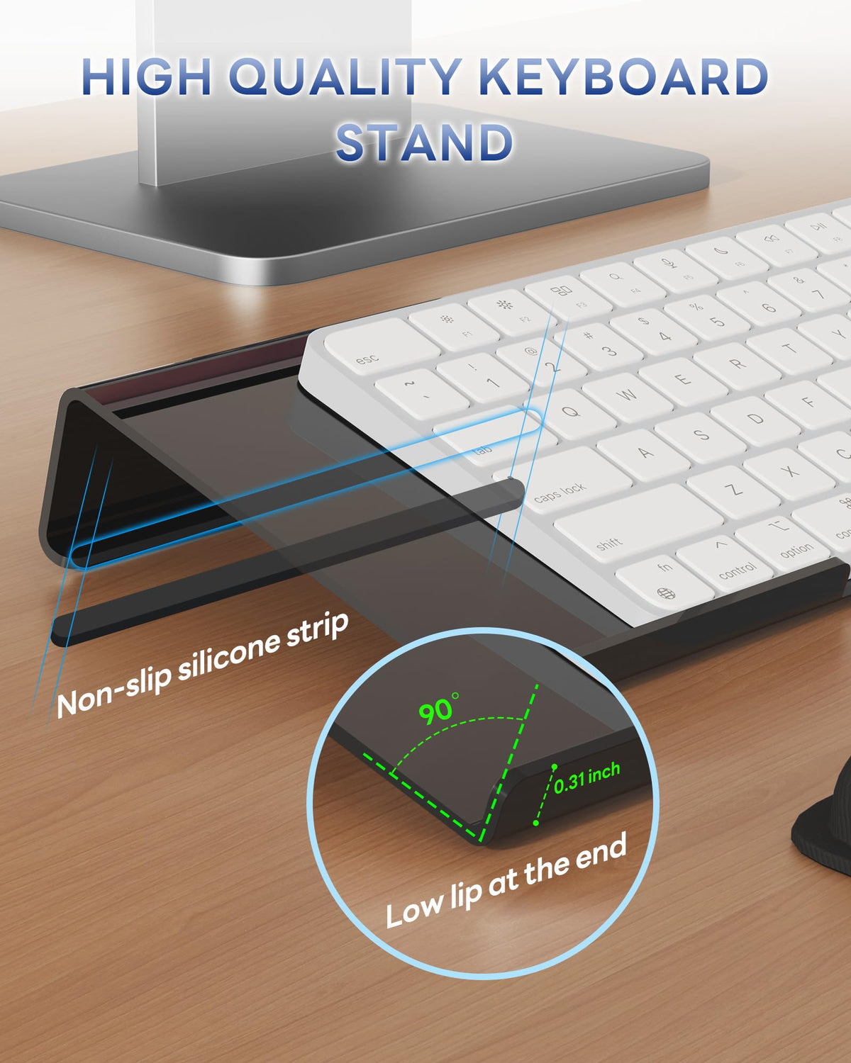 Laborio Computer Keyboard Wrist Rest Stand for Desktop, Keyboard Holder for Easy Typing with Wrist Pad for Office Desk, Home, School (Black)