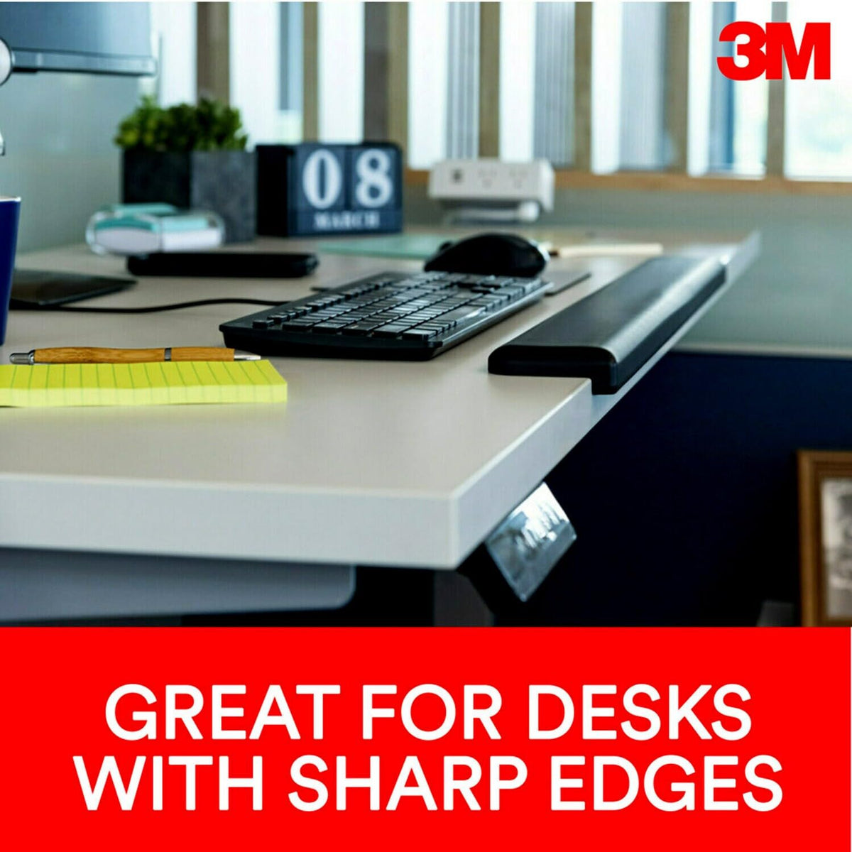 3M Gel Wrist Rest for Standing Desks, Wraps Around Edge of Desk for Comfort, Non-Slip Back Stays in Place (WR200B)