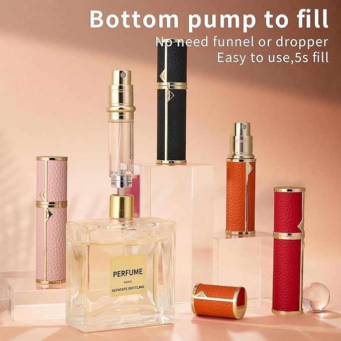 Travel Perfume Bottle Refillable,Perfume Travel Refillable Mini Spray Bottles Leather Cologne Dispenser, Portable Empty Spray Bottle Cologne Dispense Filling Atomizer 5ml (Pink)