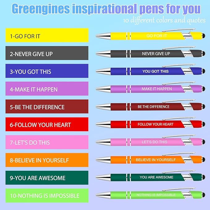 10 Pcs Inspirational Pens Bulk, Motivational Ballpoint Pen with Stylus Tip Funny Ink Pens in Bulk Inspirational Gifts for Women Coworkers Office Supplies Black Ink…