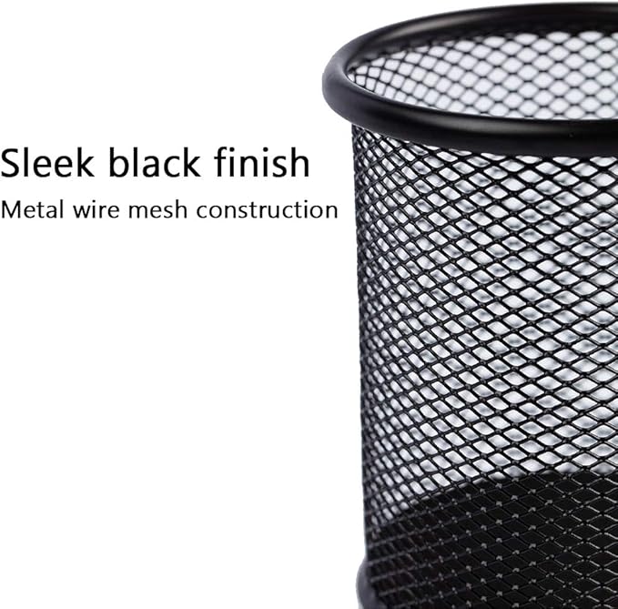 Ameceres 4 Packs Wire Mesh Pencil Holder Metal Pen Cup Desk Pen Organizer Case Pencil Jar Black for Office Home (Black)