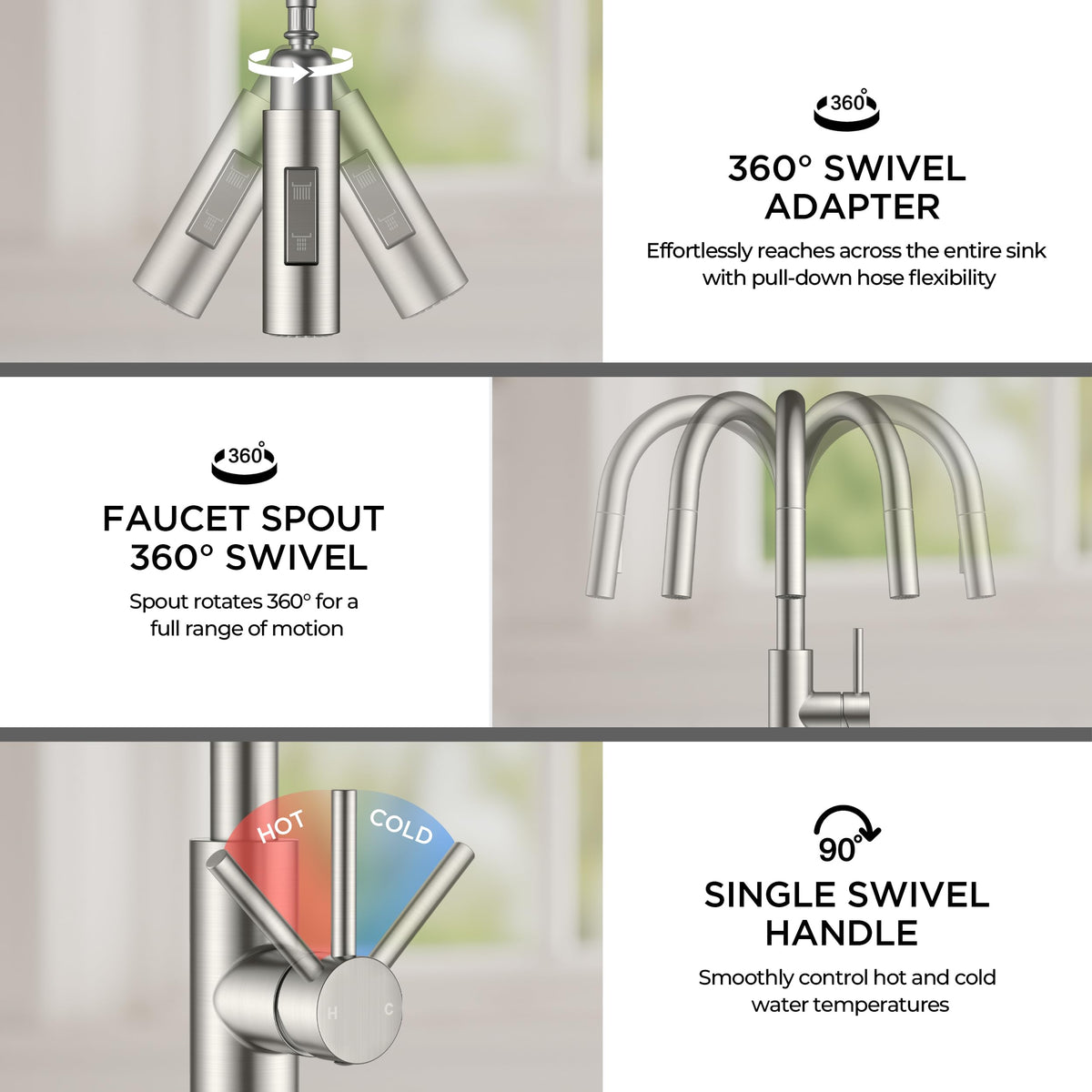 FORIOUS Kitchen Faucet with Pull Down Sprayer, Classic Brushed Nickel, Single Handle High Arc Stainless Steel Kitchen Sink Faucet, 1 or 3 Hole Deck Mount for RV, Bar, Farmhouse, Laundry, Outdoor