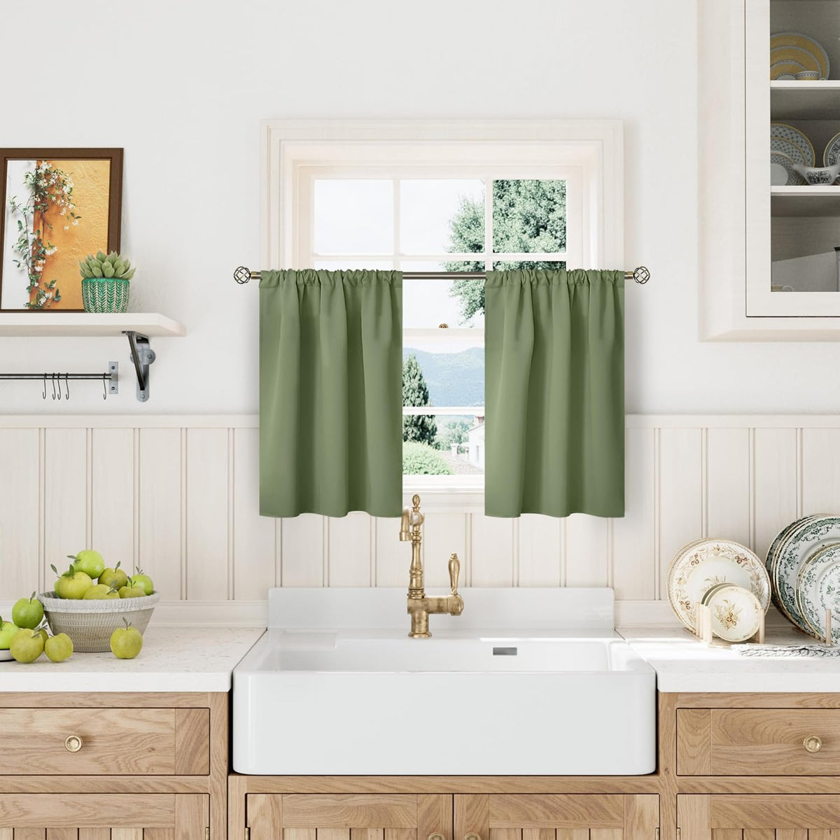BGment Olive Green Blackout Curtains for Kitchen Cafe Window - Half Window Drapes Thermal Insulated Blackout Blinds for Rv Bathroom Privacy, 29 x 36 Inch, 2 Panels