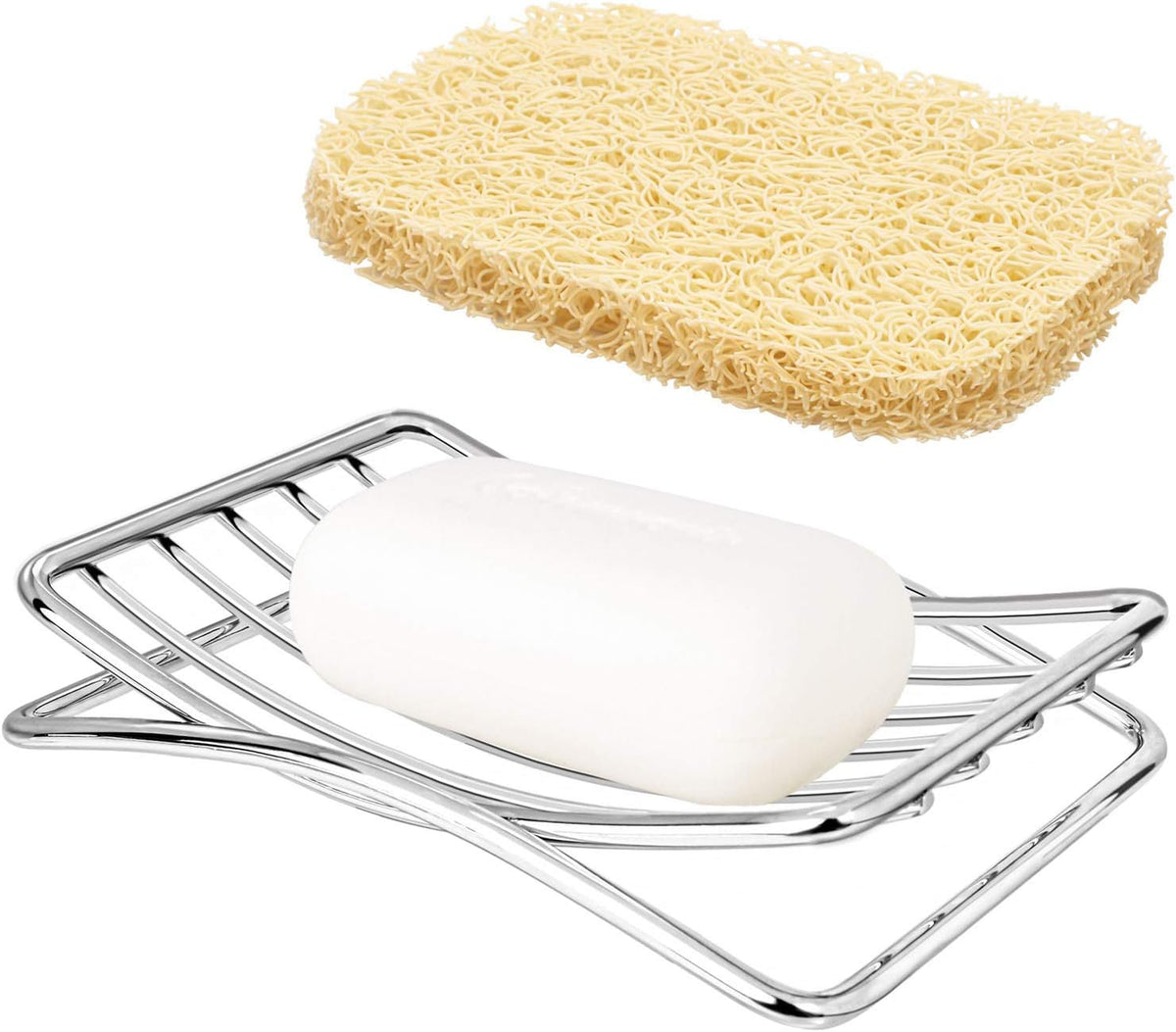 Soap Dish Stainless Steel Bar Soap Holder for Shower Bathroom, Self-draining Soap Dishes Sponge Holder for Kitchen Sink Easy Cleaning Quick Dry with Beige Soap Saver