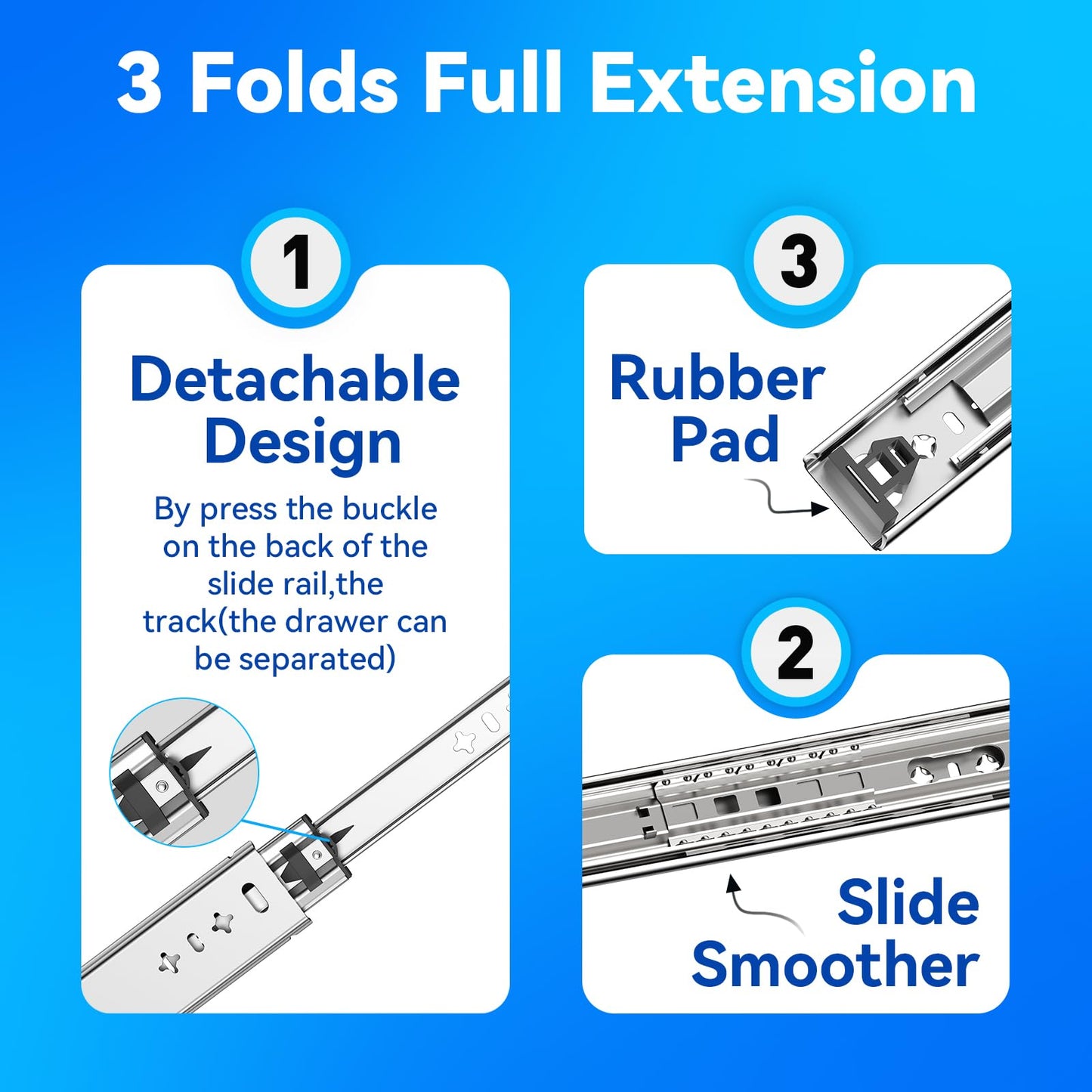1 Pair Heavy Duty Drawer Slides Full Extension Side Mount 20 22 30 32 34 36 38 40 Inch Metal Rails Track Guide Glides Runners 260lbs (Without Lock, 28 inch)