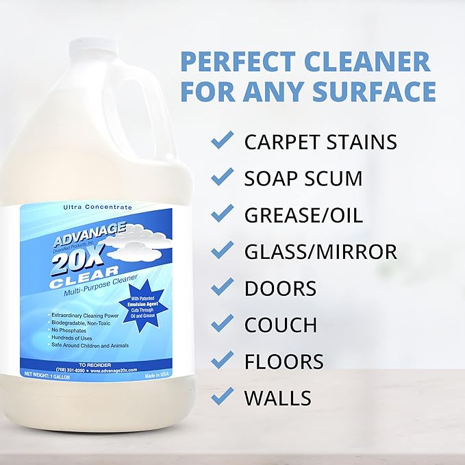 All Purpose Cleaner Concentrate - Advanage 20X The Wonder Cleaner Unscented for All Surfaces Around Bathroom, Kitchen, Oil and Grease | Multi Purpose Cleaner for Household Cleaning Solution, 128 Fl Oz
