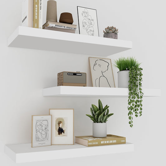 Upassion White Floating Shelves - Set of 3, 16" Wall Mounted Shelves for Home Decor, Living Room, Bedroom, Bathroom, Kitchen