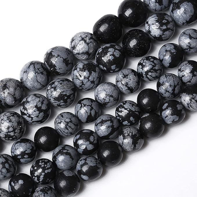 120PCS 6mm Natural Snowflake Obsidian Beads Round Loose Stone Energy Healing Gemstone Beads for Jewelry Making DIY Bracelet Necklace for Jewelry Making 32" 2 Strands