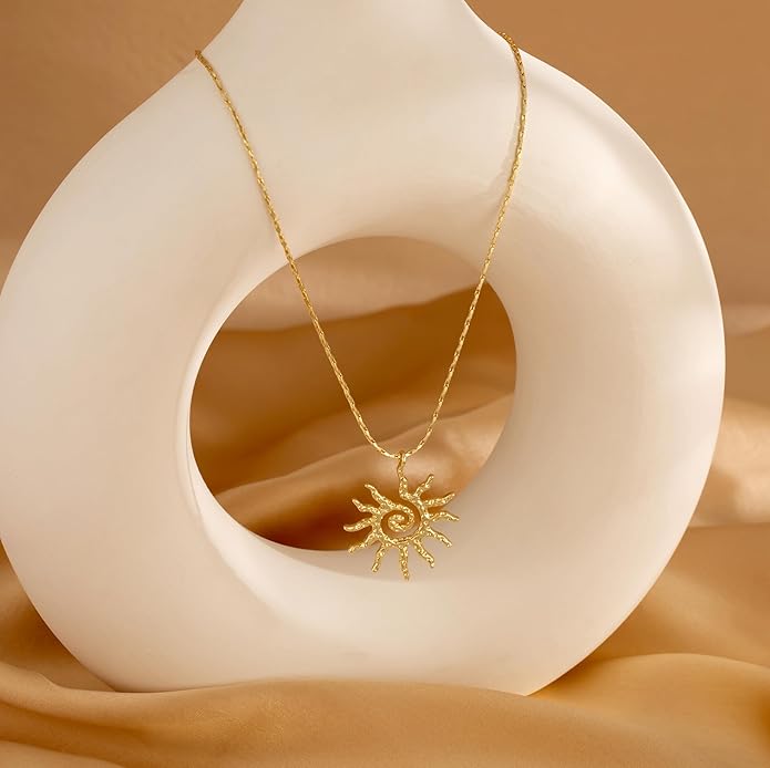 CHESKY Layered Necklaces for Women Trendy, Dainty 14k Gold Plated Pendant Necklace Layering Necklace for Women Non Tarnish Hypoallergenic Sun Gold Necklace Stack Gold Jewelry for Women Gifts