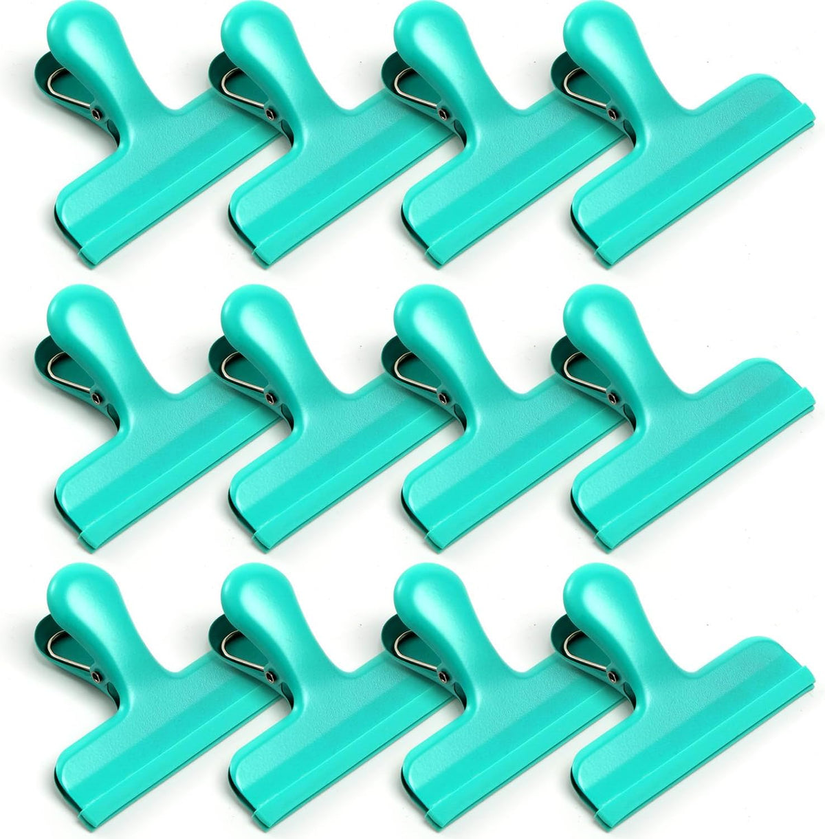 HOUSE AGAIN Chip Clips, 12 Pack Stainless Steel Chip Bag Clips Covered with Silicone, NO More Sharp Edges, Bag Clip for Food Packages, Heavy Duty for Kitchen and Office, Green
