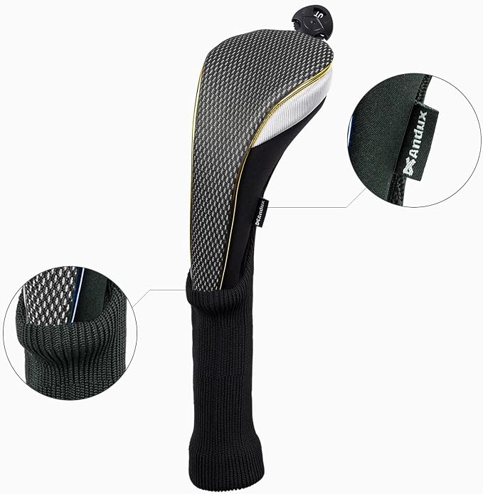 Andux 2Pcs/Set Long Neck Gold Golf Hybrids Club Head Covers with Dial No. Tag MT/HY13