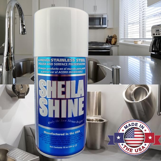 Sheila Shine 12 x 10 Oz Stainless Steel Cleaner and Polish Spray w/Microfiber Cleaning Cloth, Removes Grease, Fingerprints, Streaks, Household Kitchen Cleaner Spray for Stainless Steel & Appliances