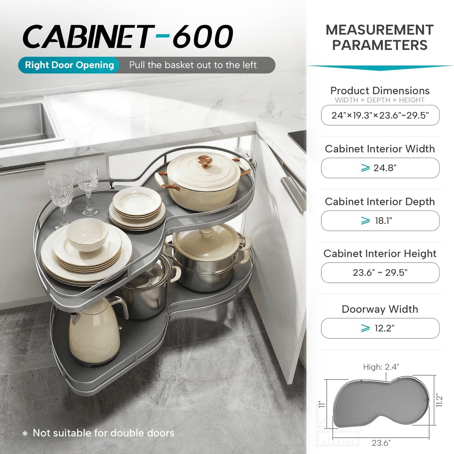 Blind Corner Cabinet Pull Out Organizer 12 14 16 18 Inch, 2 Tier Kitchen Cabinet Organizer, Heavy Duty Adjustable Lazy Susan Shelf with Soft Close, Left or Right Mount for Blind Corner Cabinets