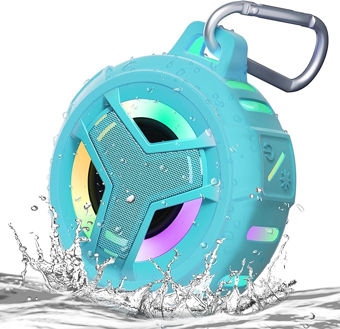 EBODA Waterproof Bluetooth Shower Speaker, IPX7 Floating Portable Wireless Small Speakers, 24H Playtime with RGB Light for Kayak, Beach, Pool Accessories, Gifts for Teen Girl Boys