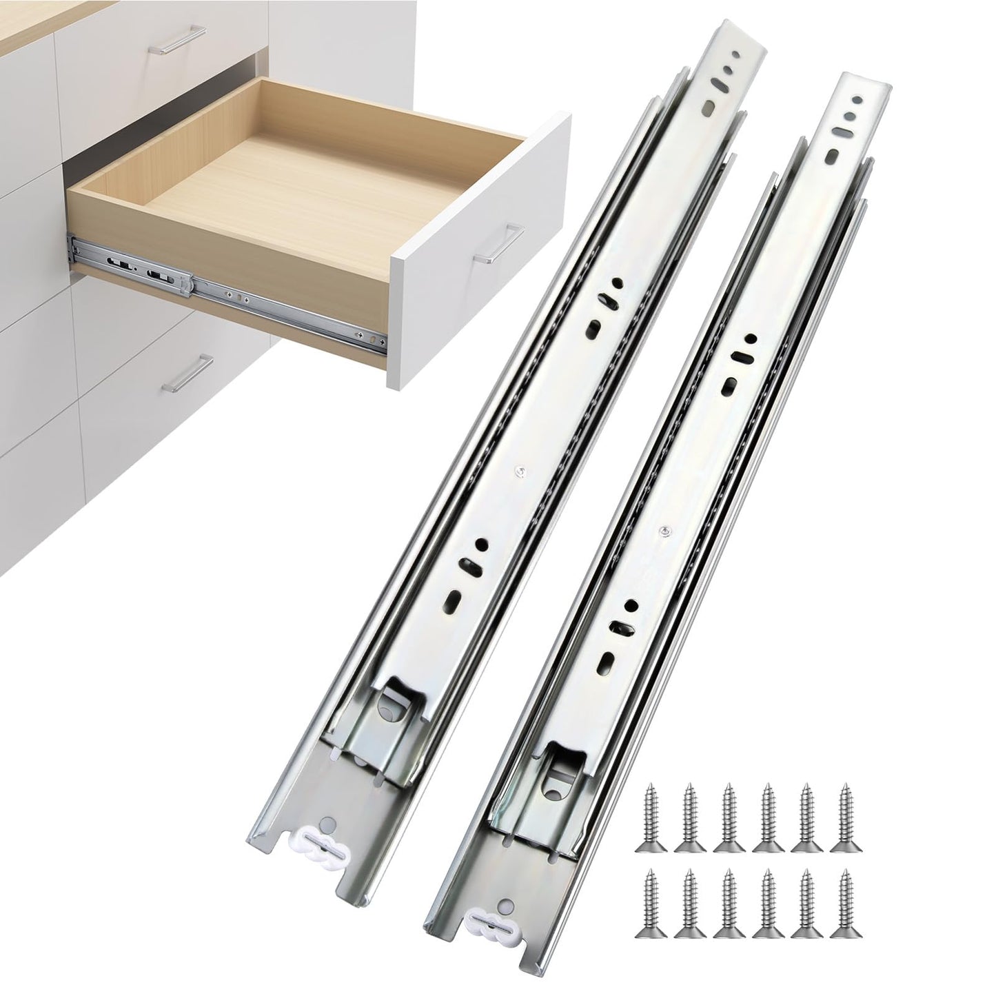 homdiy 6 Pairs 14 Inch Side Mount Full Extension Drawer Slides 3 Fold Cabinet Drawer Slides Heavy Duty Solid Ball Bearing Kitchen Cabinet Rails Dresser Tracks 100 LB Capacity