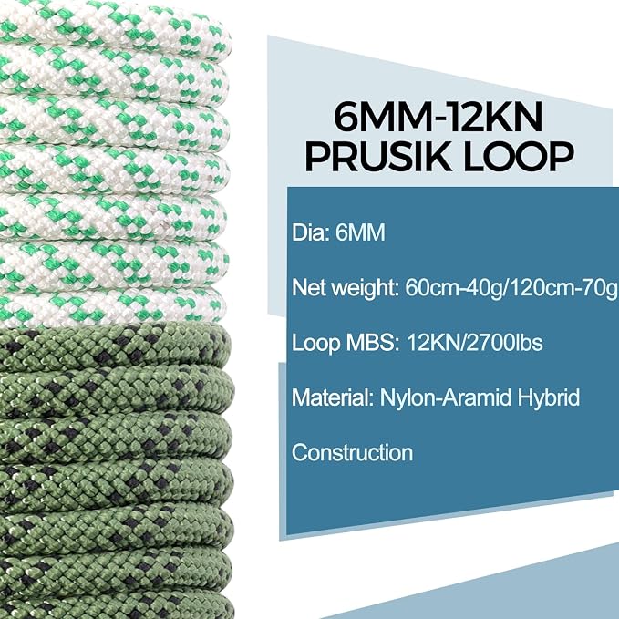 1/4 Inch Pre-Sewn Prusik Loop 24 Inch, Premium Aramid Nylon Hybrid Cord 12kN, Superior Heat Abrasion Resistant Rope Loop for Arborist Rescue Outdoor Rigging