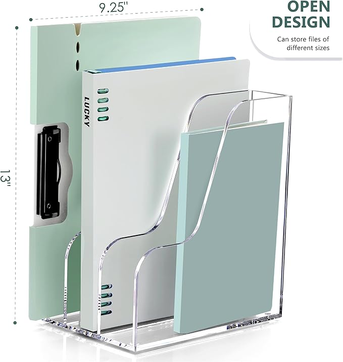 SANRUI Acrylic Magazine File Holder for Desk Organizers, Clear 3 Vertical Compartments A4 Folder Binder Holders Sorter, Desktop Workspace Organization Storage Racks for Office Home School