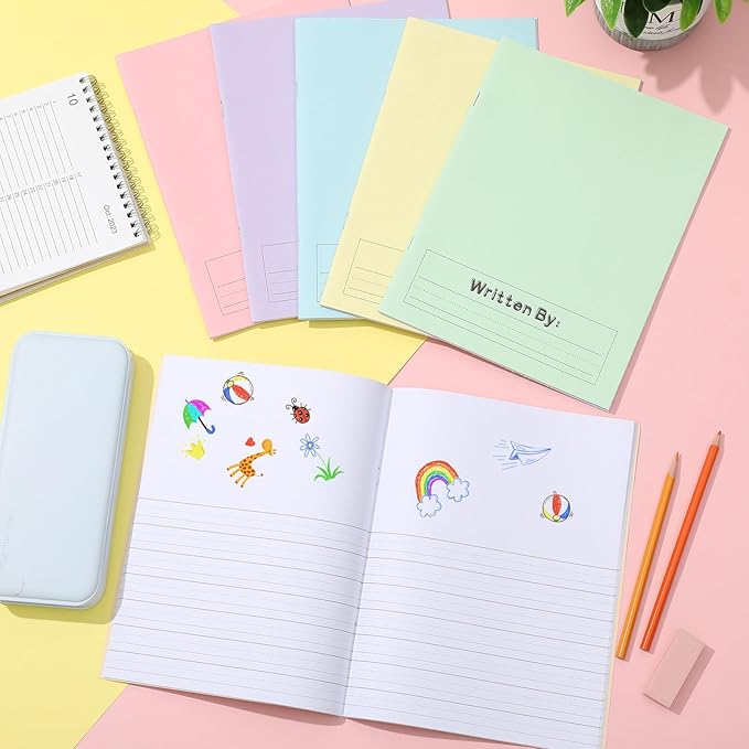 Henoyso 12 Pcs 120 Pages Primary Composition Notebooks K-2 9 3/4 x 7 1/2 Inch Journals Primary Journals Blank Books for Kids to Write Stories Kindergarten (Light Color)