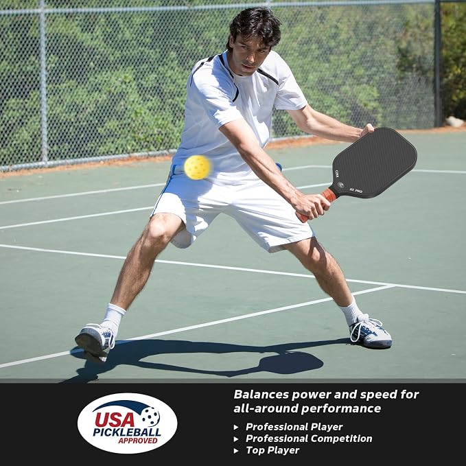 Pickleball Paddle, USA Pickleball Approved, 3K Raw Carbon Fiber Surface (CFS) High Grit & Spin, with 16MM Polypropylene Honeycomb Core, Ideal for Novice and Professional Players