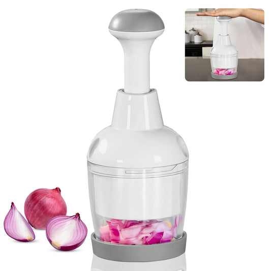 Food Chopper, Vegetable Chopper with Container, Onion Chopper Vegetable Cutter, Manual Veggie Chop Handheld Food Chopper for Garlic, Nut, Stainless Steel Blades, Dishwasher Safe, Easy to Clean, White