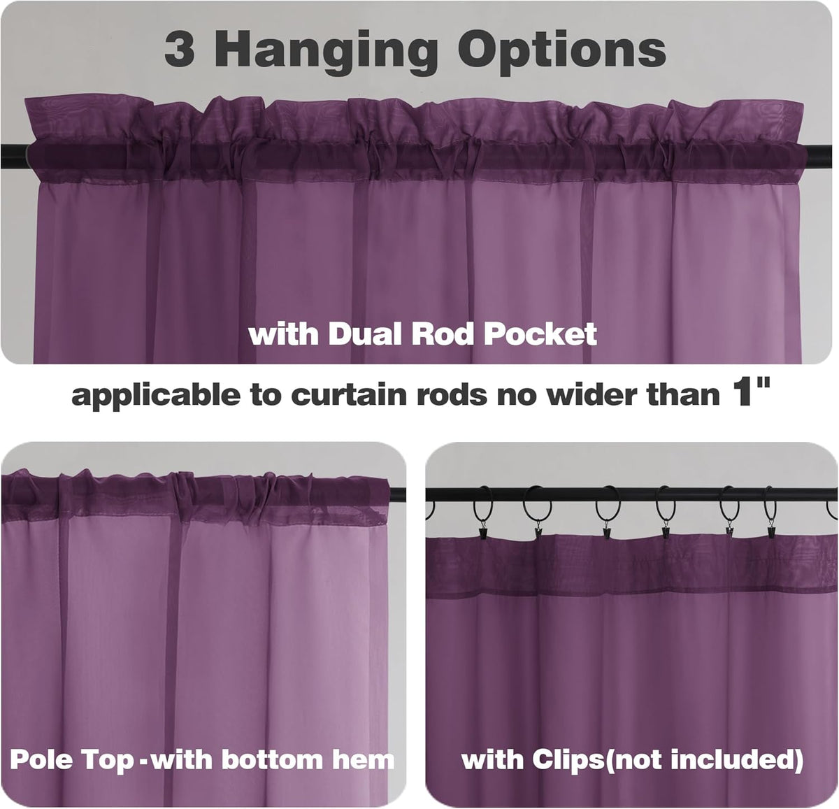 Chyhomenyc Plum Sheer Curtains, 84 inches Long 2 Panels Set, Rod Pocket Voile Drapes for Living Room Bedroom, 2PCS, Each 42 W x 84 L