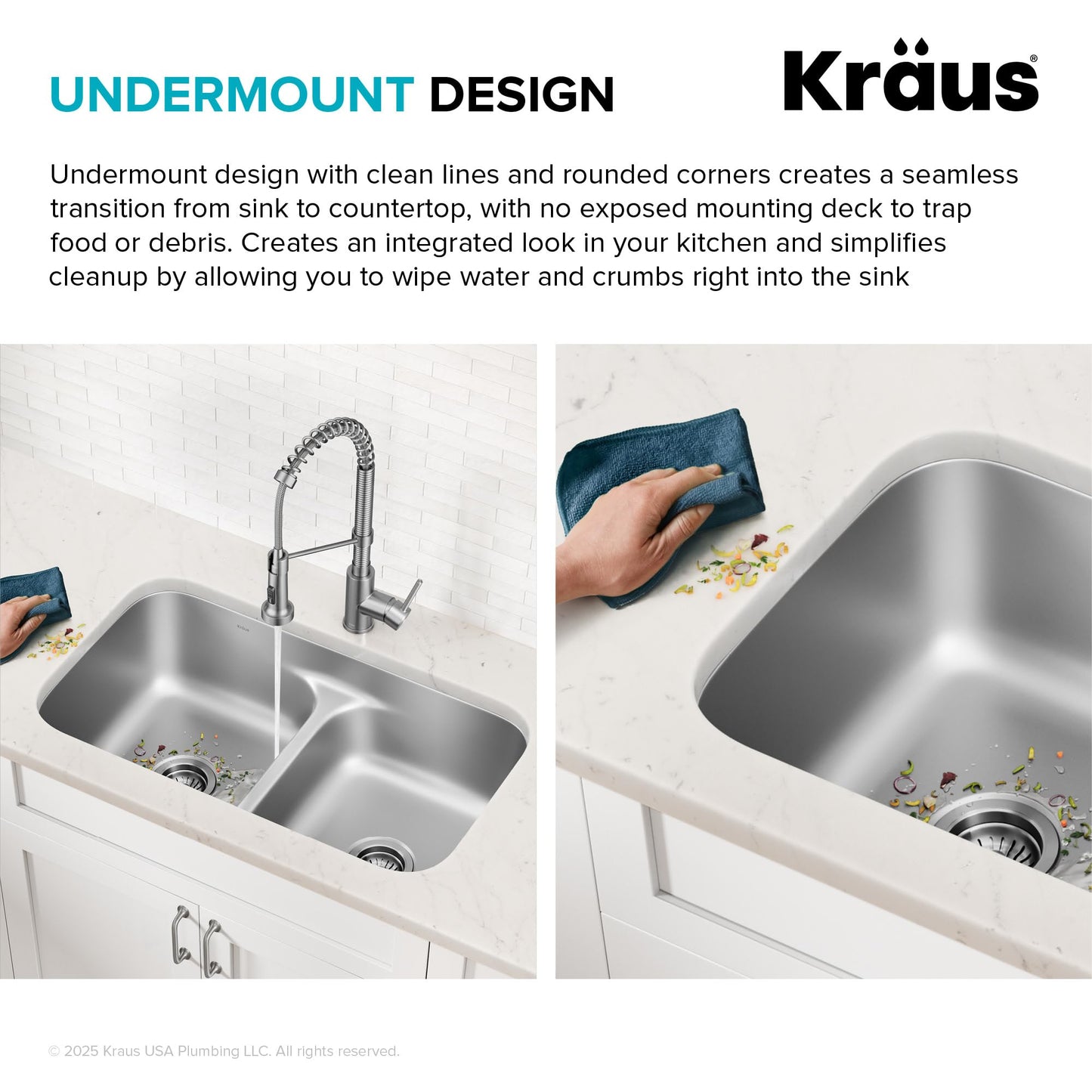 KRAUS Premier 32-inch Undermount 60/40 Double Bowl with Low Divider 18-Gauge Stainless Steel Kitchen Sink with Strainers (x2), KBU24