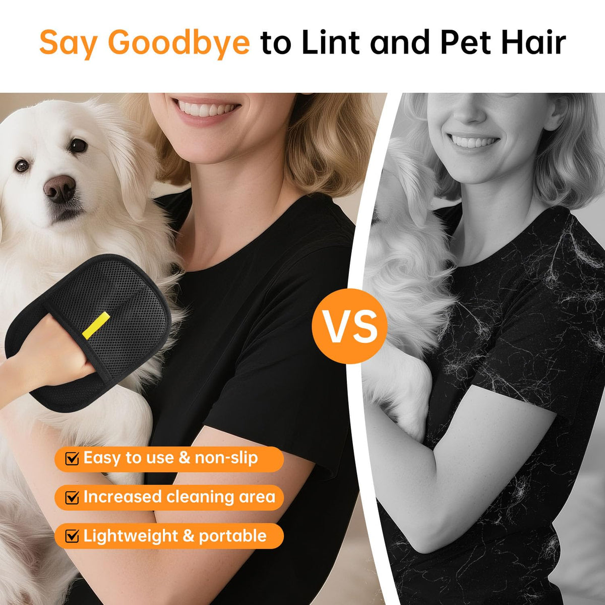 INABULETWO 1 Pcs Pet Hair Removal Gloves Brush, Reusable Cat Dog Electrostatic Hair Remover Grooming Glove Tool