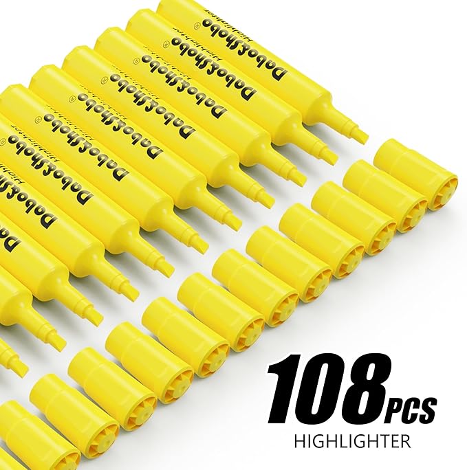 Dabo&Shobo Highlighters 108 Pack, Tank Style Yellow Highlighters, Chisel Tip Highlighter Markers for Coloring