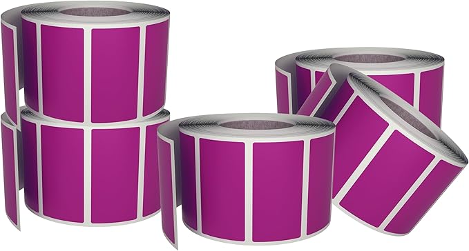 Purple Sticker Label Rolls 1.57" x 0.75", 5 Rolls- 2500-Pack, Rectangular Easy Write Labels 40mmx19mm by Royal Green