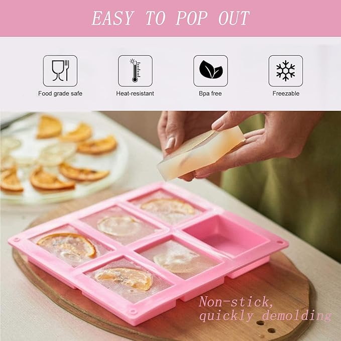 Soap Molds Silicone-2PCS 6 Cavities Rectangle Soap Mold,DIY Handmade Soap Mold for Soap Bath Bombs Shower Steamer Lotion Bars (Pink-rectangular)