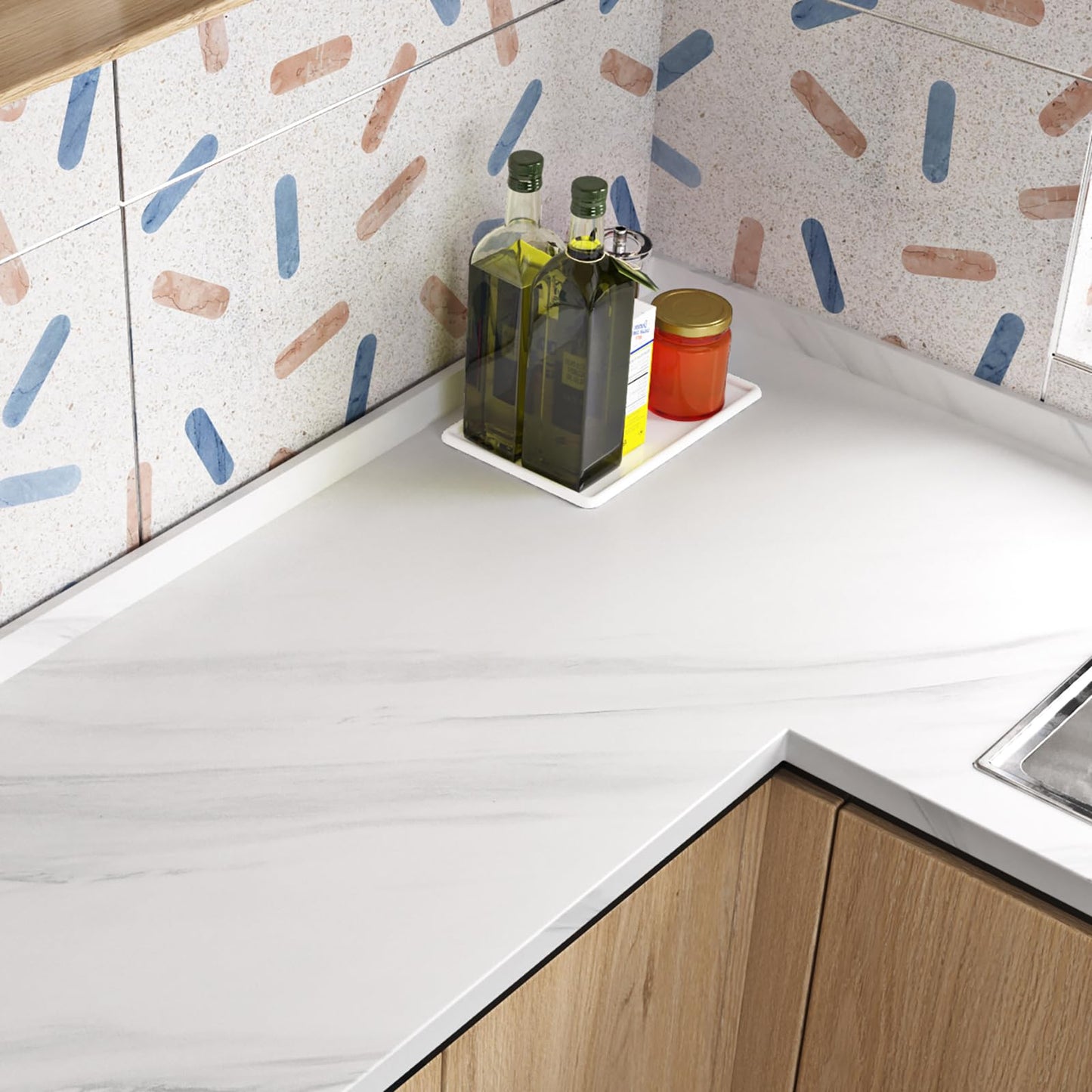 Livelynine 36 x 197 Inch Extra Large Carrera White Marble Contact Paper for Countertops White Marble Countertop Peel and Stick Waterproof Wallpaper for Bathroom Counter Bedroom Desk Table Top Cover