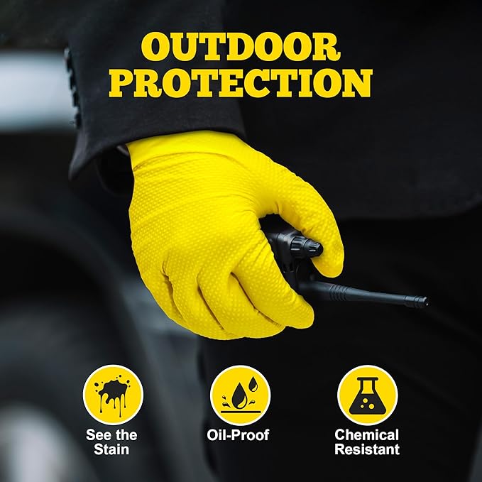 TitanFlex Heavy Duty Nitrile Gloves, 6 Mil Yellow Raised Diamond Texture, Mechanic Disposable Gloves, Latex Free