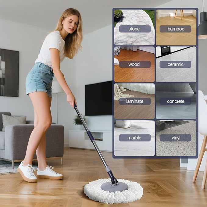 Spin Mop and Bucket Set,Masthome EasyWring Microfiber Spin Mop with 3 Mop Pads,Pedal Spinning Mops and Bucket with Wringer Set for Floor Cleaning - Home & Office Suitable