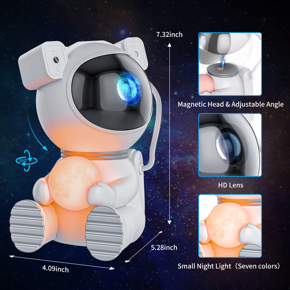 Cayclay Astronaut Galaxy Projector, Star Projector with Timer and Remote, Night Light with Moon Lamp, LED Nebula Lamp for Kids Adults, Room Decor Gift (White)