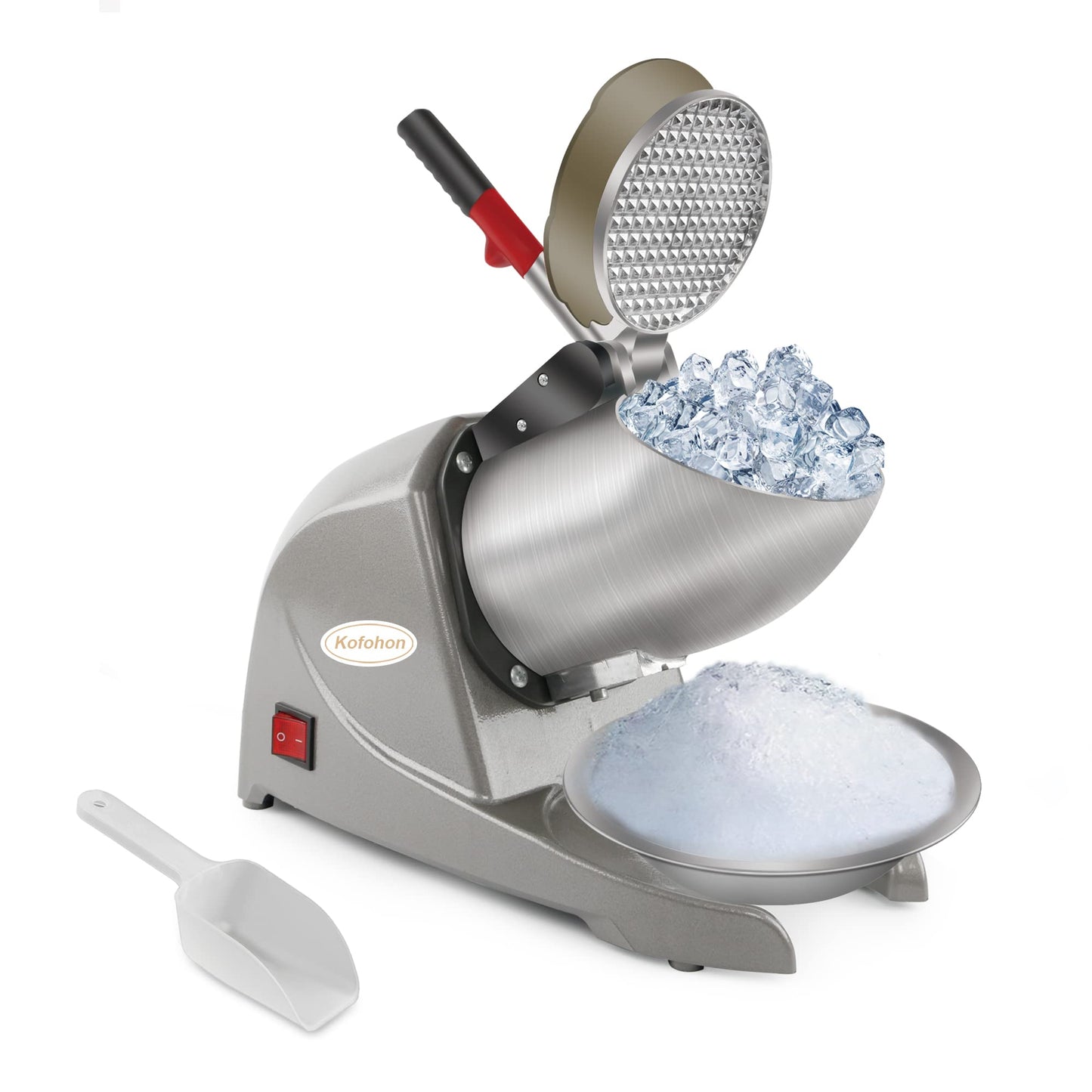 KOFOHON Electric Ice Shaver, Shaved Ice Machine, Especially for Home Use Ice Crusher, Dual Stainless Steel Shaving Blades, Double Covers,176lbs per hour,300W/1440rpm,Upgraded Version.