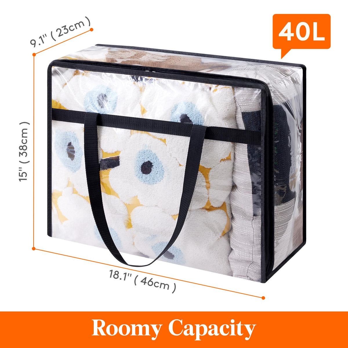 Lifewit 4 Pack Clear Clothes Storage Bags, 40L Plastic Blanket Storage Bag, Vinyl Foldable Moving Bags with Zipper, Closet Organizers and Storage Containers for Bedding, Duvet, Comforter