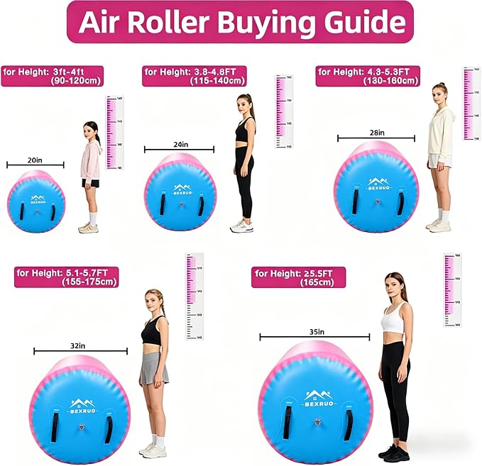 Gymnastics Air Barrel Roller, Inflatable Tumbling Roller Air Mat, Ergonomic Yoga Training Equipment, Barrel Trainer with Pump for Backhandspring, Cheerleading, Home, Gym & Yoga Practice