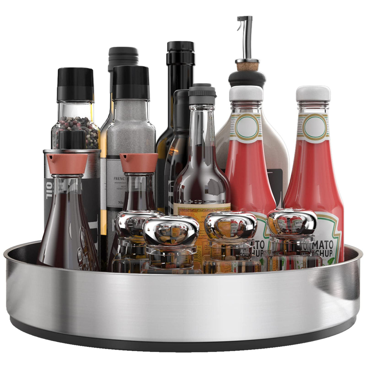 VAEHOLD Pantry Cabinet Lazy Susan Stainless Steel Black Spice Rack Turntable - Decorative Trays Storage Containers Organizer for Kitchen Cabinet, Snacks, Bathroom (12 inches)