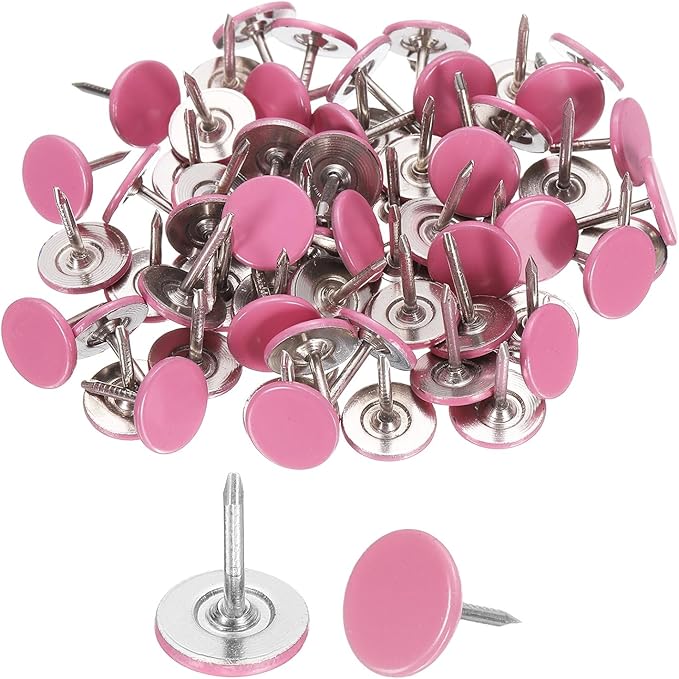 uxcell 100Pcs Upholstery Tacks, 11mmx13mm Flat Head Thumb Tack Decorative Furniture Nails Push Pins for Furniture Sofa Headboards, Pink