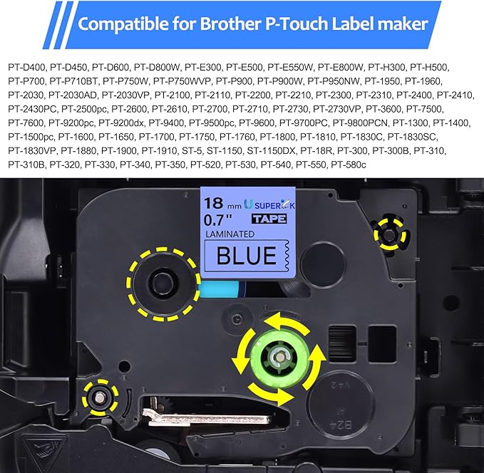 6PK Compatible for Brother P-Touch Label Maker Tape TZe-541 TZ-541 TZe541 TZ541 Black on Blue 18mm 3/4 inch 0.7'' x 26.2ft Laminated TZe TZ Label Tape for PT-H500 PT-910BT PT-530 PT-550
