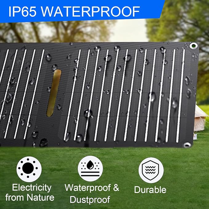 60W Portable Solar Panels Chargers with PD3.0 USB-C,USB-A,DC Ports for Hiking,Camping,Backpacking,IP65 Waterproof Small Folding Solar Charger for Phone,Tablets,Power Bank