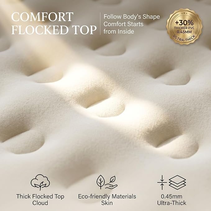 SENNOUL Air Mattress Queen with Built in Pump, Inflatable Mattress Blow Up Mattress 18 Raised Comfort,Upgraded Surface Portable Bed, Air Bed for Home, Guest, Camping, Colchone Inflable, 650 lbs