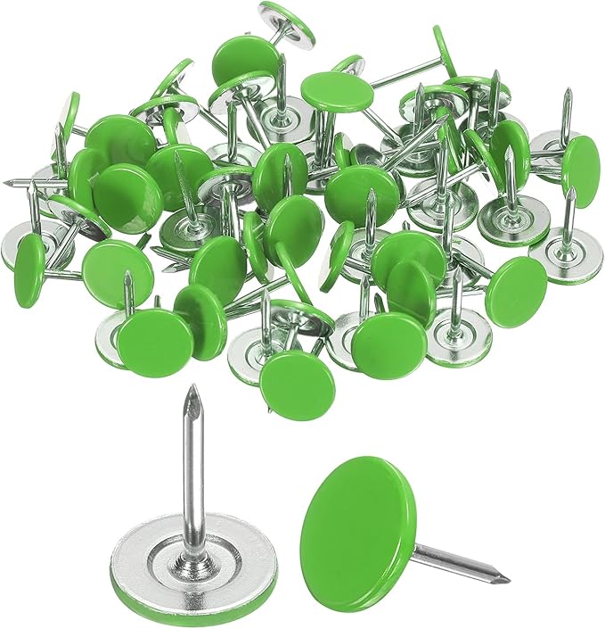 uxcell 60Pcs Upholstery Tacks, 11mmx15mm Flat Head Thumb Tack Decorative Furniture Nails Push Pins for Furniture Sofa Headboards, Light Green