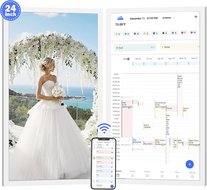 24" Digital Wall Calendar Chore-Chart-for-Planner - Touchscreen Display Smart Calendar for Family Monthly/Weekly Planner, To Do List Notepad, Streamline Household Organization, Desk Mount Included