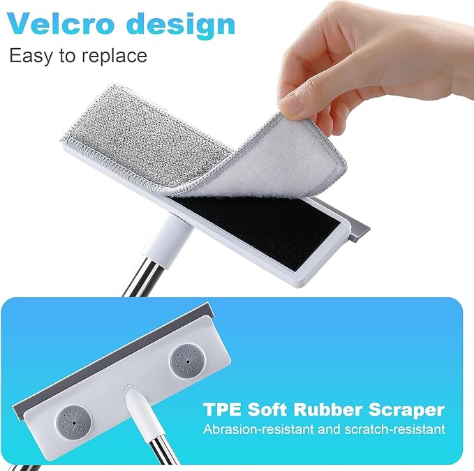 IMHO Mesh Screen Cleaner, Glass Wiper, Dust Paper Clip，3 in 1 Wet and Dry Screen Cleaner with Long Handle Wiper for Shower, Glass, Floor, Tile Walls, Car Windshield, White