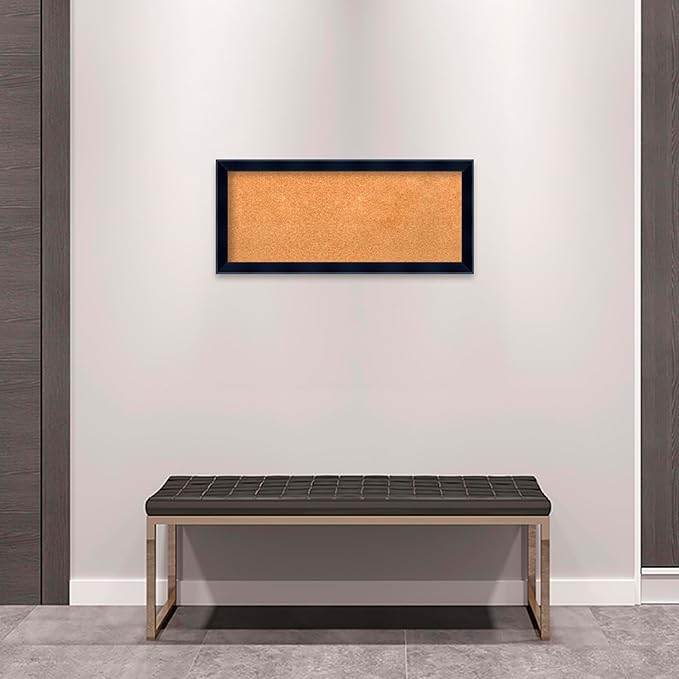 Amanti Art Natural Cork Board for Wall, 14x32 Vision Board with Black Wood Frame, Medium Corkboard Office Decor for Home Organization, Modern Contemporary Corkboard Pinboard to display items for home
