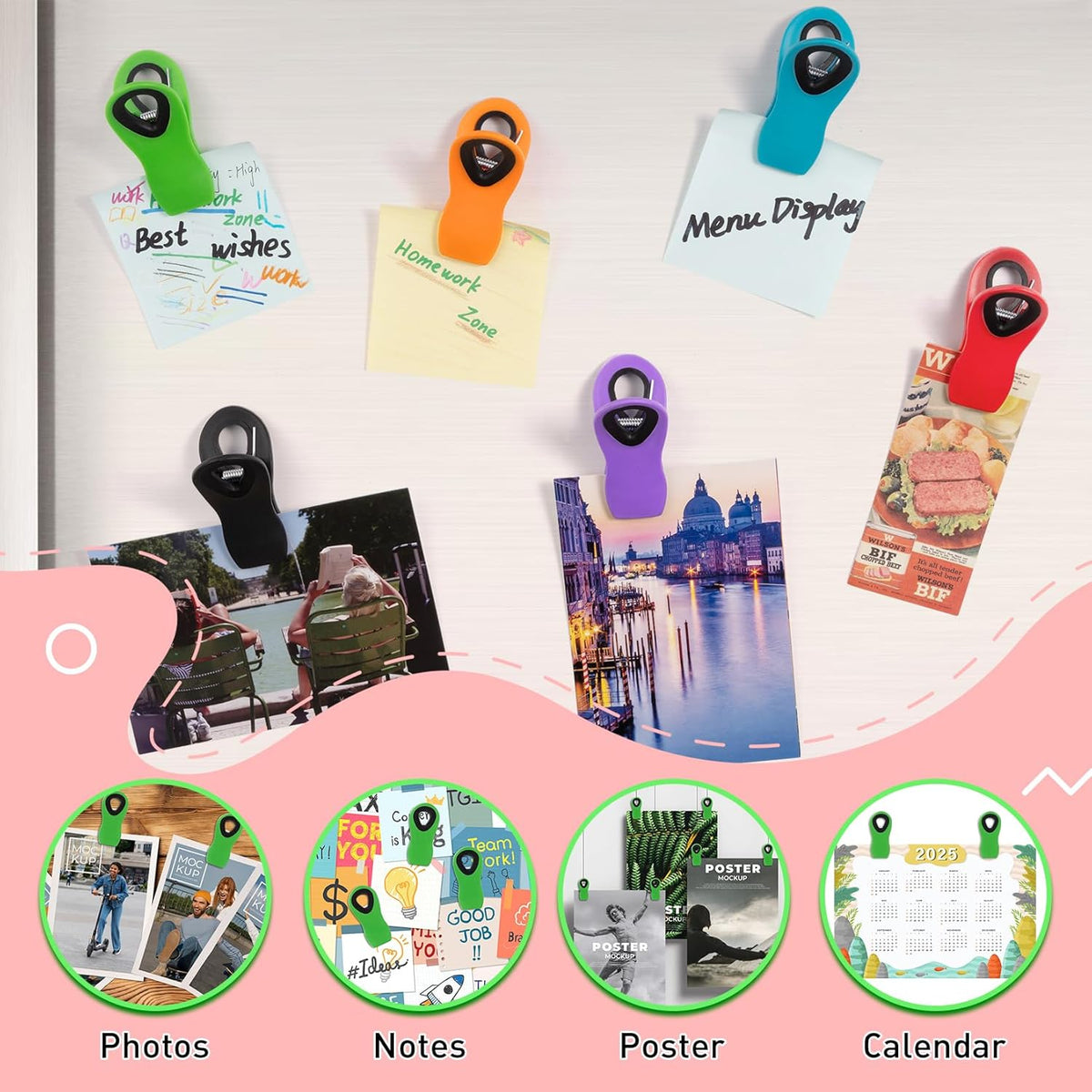 FINDMAG Big Chip Clip, Green Magnetic Wide Bag Clip Set, Cute Magnet Clips Refrigerator Sealing Clip, Plastic Food Clips Great for Kitchen, Home, Snacks, Bread, 12 Pack